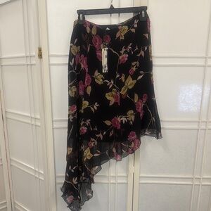 Floral Asymmetrical Black Skirt